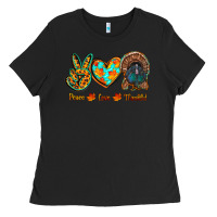 Black peace love thankful Ladies Tee - RanaPortraitStore