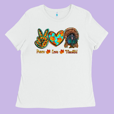 Peace Love Thankful Ladies Tee Designed By Ranaportraitstore