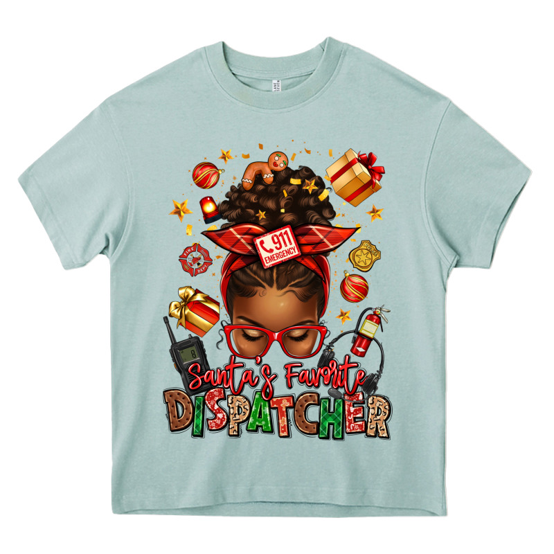 Santa's Favorite Dispatcher Afro Messy Bun Heavy Core Tee by texasbilliewilder | Teevron