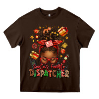 Chocolate Brown santa's favorite dispatcher afro messy bun Heavy Core Tee - texasbilliewilder