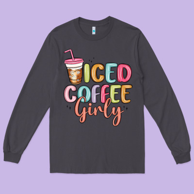 Iced Coffee Girly Long Sleeve Tee Designed By Maliassmallbusiness