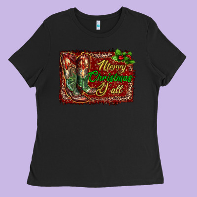 Merry Christmas Y'all Boots Ladies Tee Designed By Ranaportraitstore