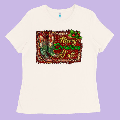Merry Christmas Y'all Boots Ladies Tee Designed By Ranaportraitstore
