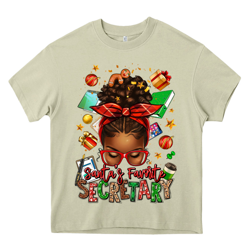 Santa's Favorite Secretary Afro Messy Bun Heavy Core Tee by texasbilliewilder | Teevron