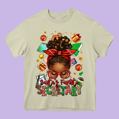 Santa's Favorite Secretary Afro Messy Bun Heavy Core Tee Designed By Texasbilliewilder