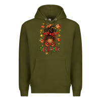 Army Green december girl christmas afro messy bun Premium Hoodie - texasbilliewilder