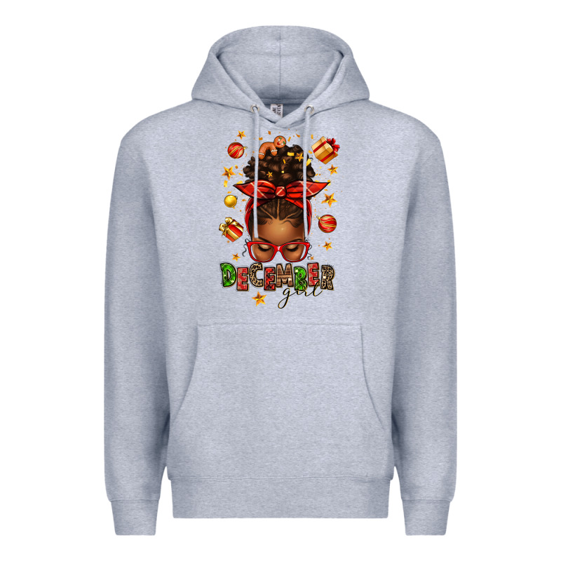 December Girl Christmas Afro Messy Bun Premium Hoodie by texasbilliewilder | Teevron