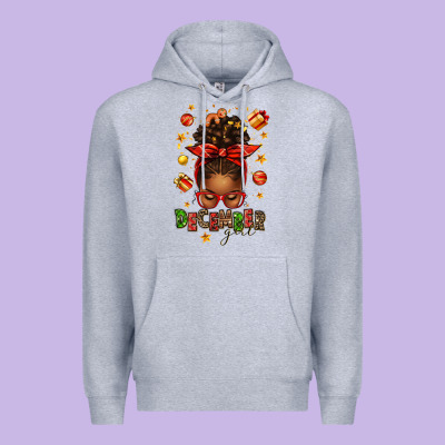 December Girl Christmas Afro Messy Bun Premium Hoodie Designed By Texasbilliewilder