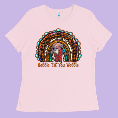 Gobble Till You Wobble Thanksgiving Rainbow Ladies Tee Designed By Ranaportraitstore