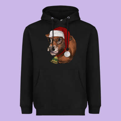 Christmas Glasses Heifer Heavyweight Hoodie Designed By Ranaportraitstore
