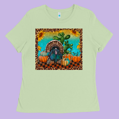 Turkey And Pumpkins Ladies Tee Designed By Ranaportraitstore