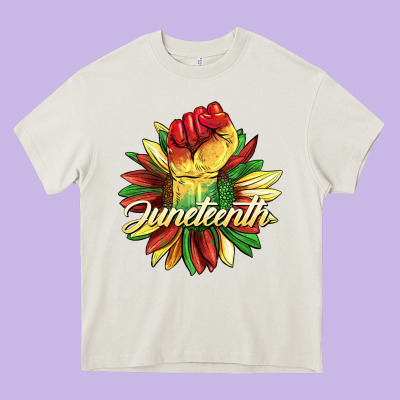 Juneteenth Fist Sunflower Heavy Core Tee Designed By Barkaloodesign