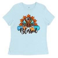 Baby Blue thanksgiving turkey pumpkin blessed Ladies Tee - RanaPortraitStore