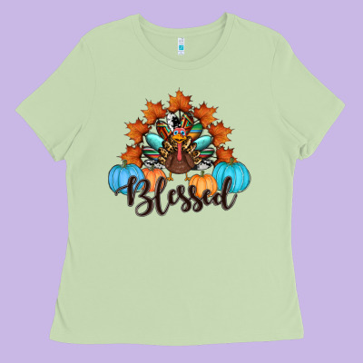 Thanksgiving Turkey Pumpkin Blessed Ladies Tee Designed By Ranaportraitstore