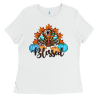 White thanksgiving turkey pumpkin blessed Ladies Tee - RanaPortraitStore