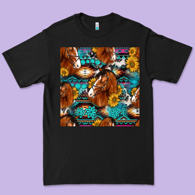 Sunflower Horses Seamless Pattern Premium Tee Designed By Hra Design Shop