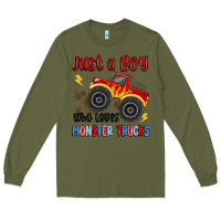 Army Green just a boy who loves monster trucks Long Sleeve Tee - MaliasSmallBusiness