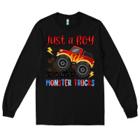 Black just a boy who loves monster trucks Long Sleeve Tee - MaliasSmallBusiness