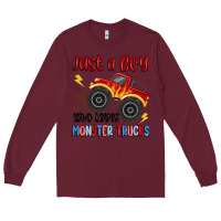 Burgundy just a boy who loves monster trucks Long Sleeve Tee - MaliasSmallBusiness