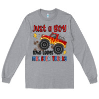 Heather Grey just a boy who loves monster trucks Long Sleeve Tee - MaliasSmallBusiness