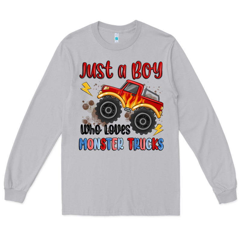 Just A Boy Who Loves Monster Trucks Long Sleeve Tee by MaliasSmallBusiness | Teevron