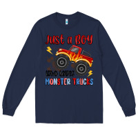 Navy just a boy who loves monster trucks Long Sleeve Tee - MaliasSmallBusiness
