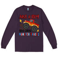 Plum just a boy who loves monster trucks Long Sleeve Tee - MaliasSmallBusiness