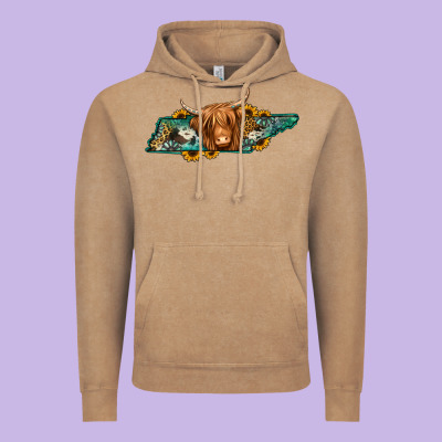 Tennessee Map Long Haired Cow Vintage Hoodie Designed By Jasminsmagicworld