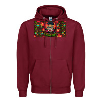 Burgundy Chingona Sugar Skull License Plate Zipper Hoodie - BundleAndBundleShop