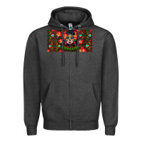 Charcoal Heather Chingona Sugar Skull License Plate Zipper Hoodie - BundleAndBundleShop