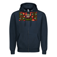 Navy Chingona Sugar Skull License Plate Zipper Hoodie - BundleAndBundleShop