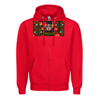 Red Chingona Sugar Skull License Plate Zipper Hoodie - BundleAndBundleShop