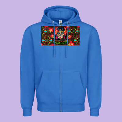 Chingona Sugar Skull License Plate Zipper Hoodie Designed By Bundleandbundleshop