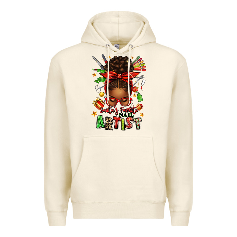 Santa's Favorite Nail Artist Afro Messy Bun Premium Hoodie by texasbilliewilder | Teevron