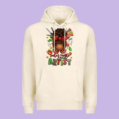 Santa's Favorite Nail Artist Afro Messy Bun Premium Hoodie Designed By Texasbilliewilder