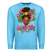 Ocean Blue August Girl Afro Woman Summer Premium Sweatshirt - texasbilliewilder