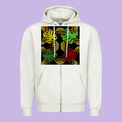 African And Leaf Seamless Pattern Zipper Hoodie Designed By Bundleandbundleshop