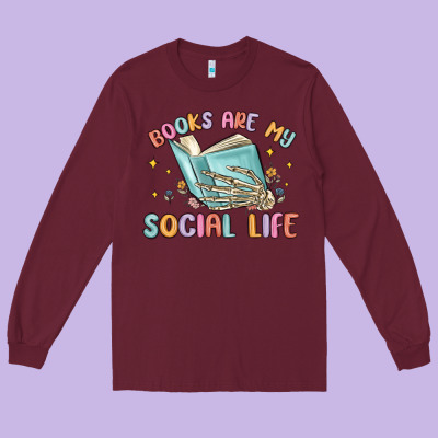 Books Are My Social Life Long Sleeve Tee Designed By Maliassmallbusiness