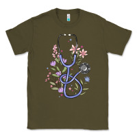Army Green floral stethoscope Classic Tee - MaliasSmallBusiness
