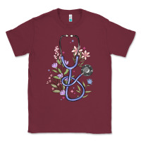 Burgundy floral stethoscope Classic Tee - MaliasSmallBusiness
