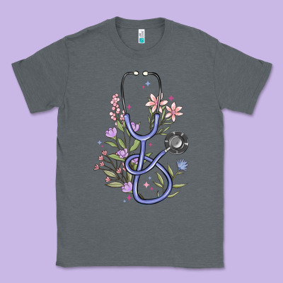Floral Stethoscope Classic Tee Designed By Maliassmallbusiness