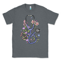 Charcoal Heather floral stethoscope Classic Tee - MaliasSmallBusiness