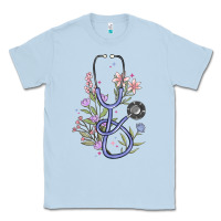 Dusty Blue floral stethoscope Classic Tee - MaliasSmallBusiness