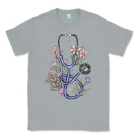 Heather Grey floral stethoscope Classic Tee - MaliasSmallBusiness