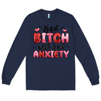 Navy bad bitch with bad anxiety Long Sleeve Tee - MaliasSmallBusiness