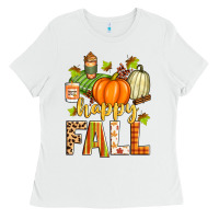 White happy fall Ladies Tee - Zillion Design Studio