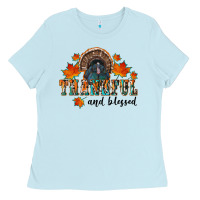 Baby Blue thankful and blessed Ladies Tee - RanaPortraitStore