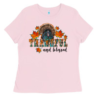 Bubblegum Pink thankful and blessed Ladies Tee - RanaPortraitStore