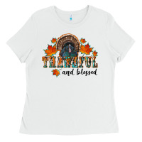 White thankful and blessed Ladies Tee - RanaPortraitStore