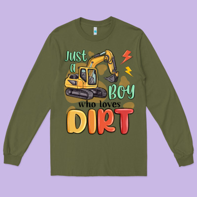 Just A Boy Who Loves Dirt Long Sleeve Tee Designed By Maliassmallbusiness